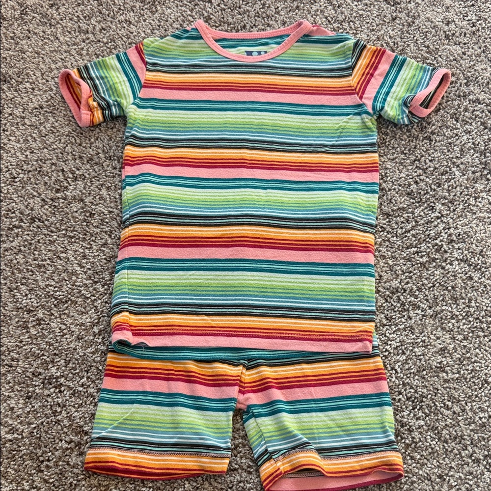 Kickee Pants Rainbow Stripe Short Pajama Set - Pink, Green, Blue, Yellow, Orange